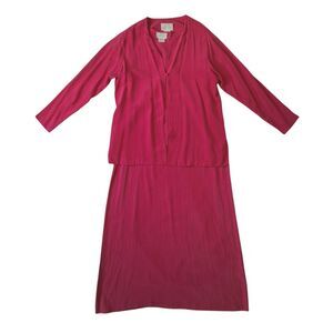 Vintage Field Manor Modern Classics Red Pink Silk Shirt Dress Set Medium Large